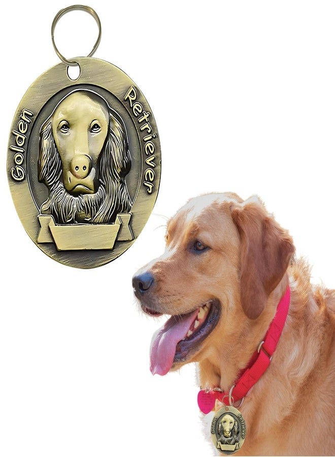 سايج سكوير قلادة مربعة الشكل من المعدن البرونزي بتصميم كلب جولدن ريتريفر - حلقة تثبيت آمنة، تفاصيل السلالة محفورة بوضوح، متينة، مقاومة للصدأ، مثالية، مناسبة للكلاب - Image 1